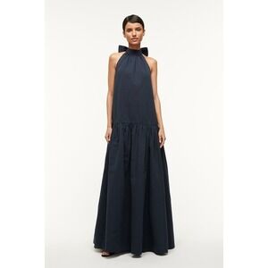 Staud Marlowe Maxi Dress Navy Halter Neck Sleeveless Sz M